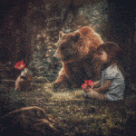 Kind sitzt beim Bären